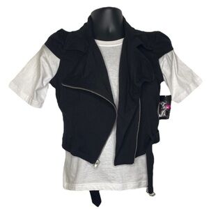 Te Amo Cropped Assymetrical Jacket Vest (Size:Med, Color:Black)